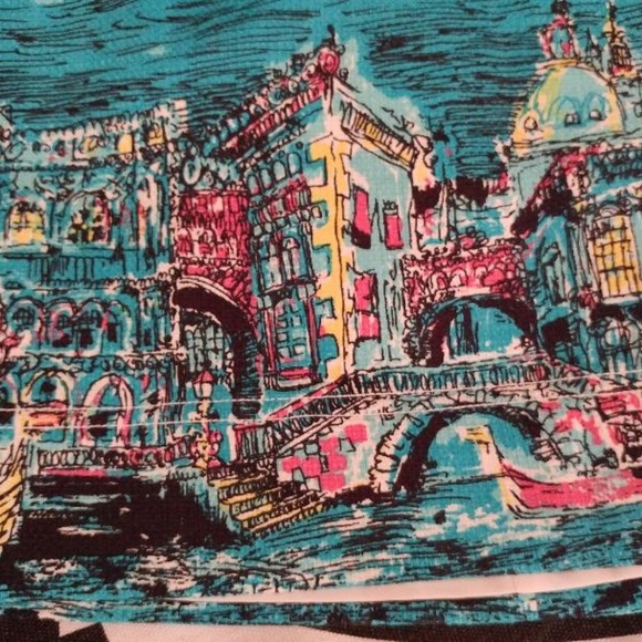 Talbots Blue Cotton A-line Skirt Venice Scene - 4P - Picture 4 of 7